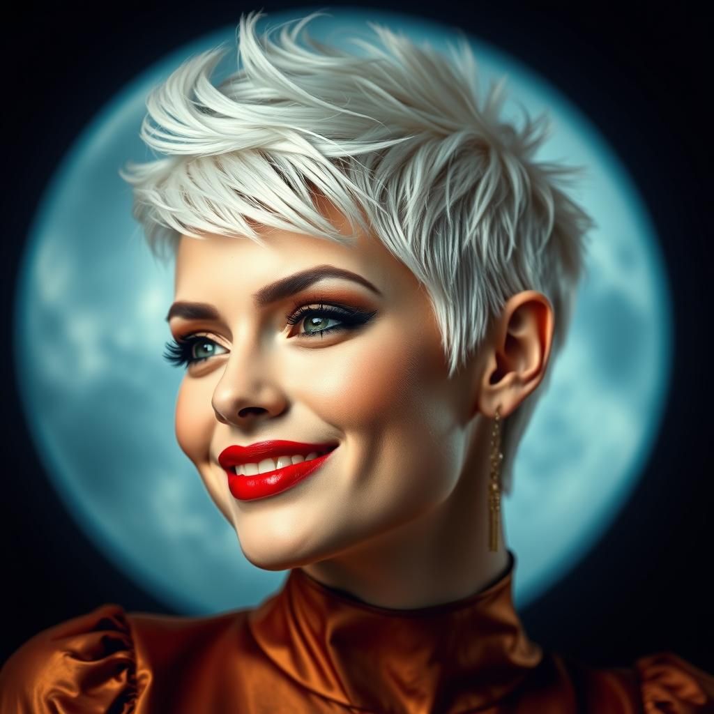 Punk female smiling short spikey white pixie h...