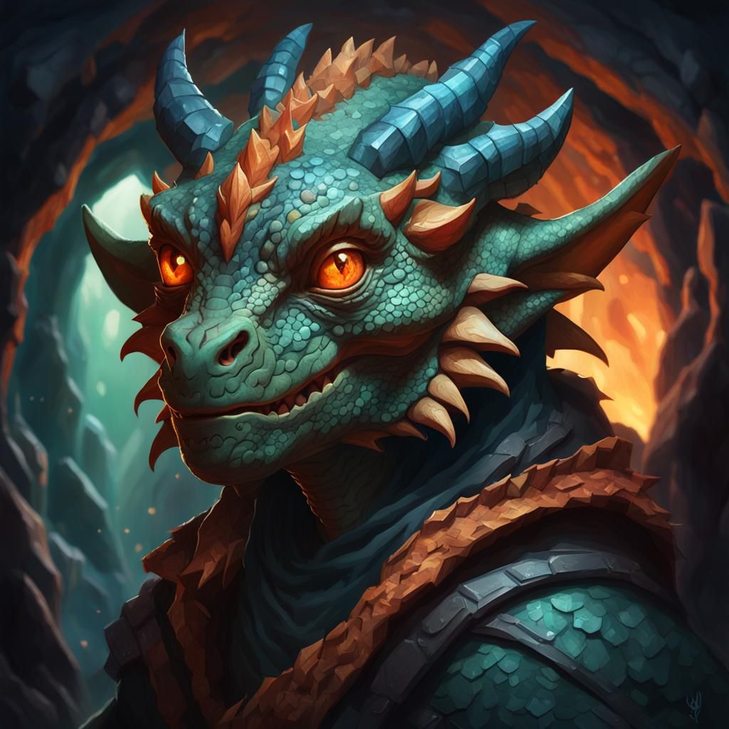 Futuristic Dragon Kobold Portrait in Gouache Style
