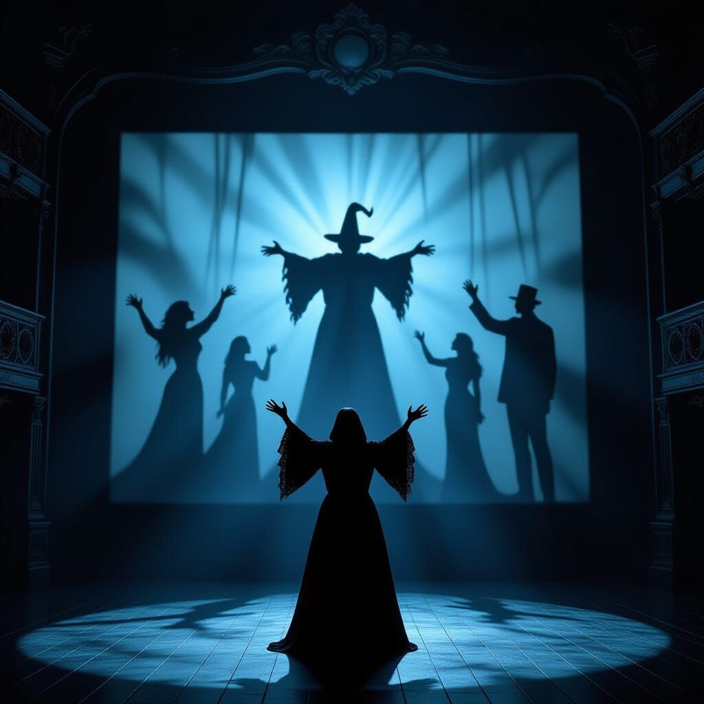 Shadow Puppeteer in Gothic Theater: A Dark Fantasy