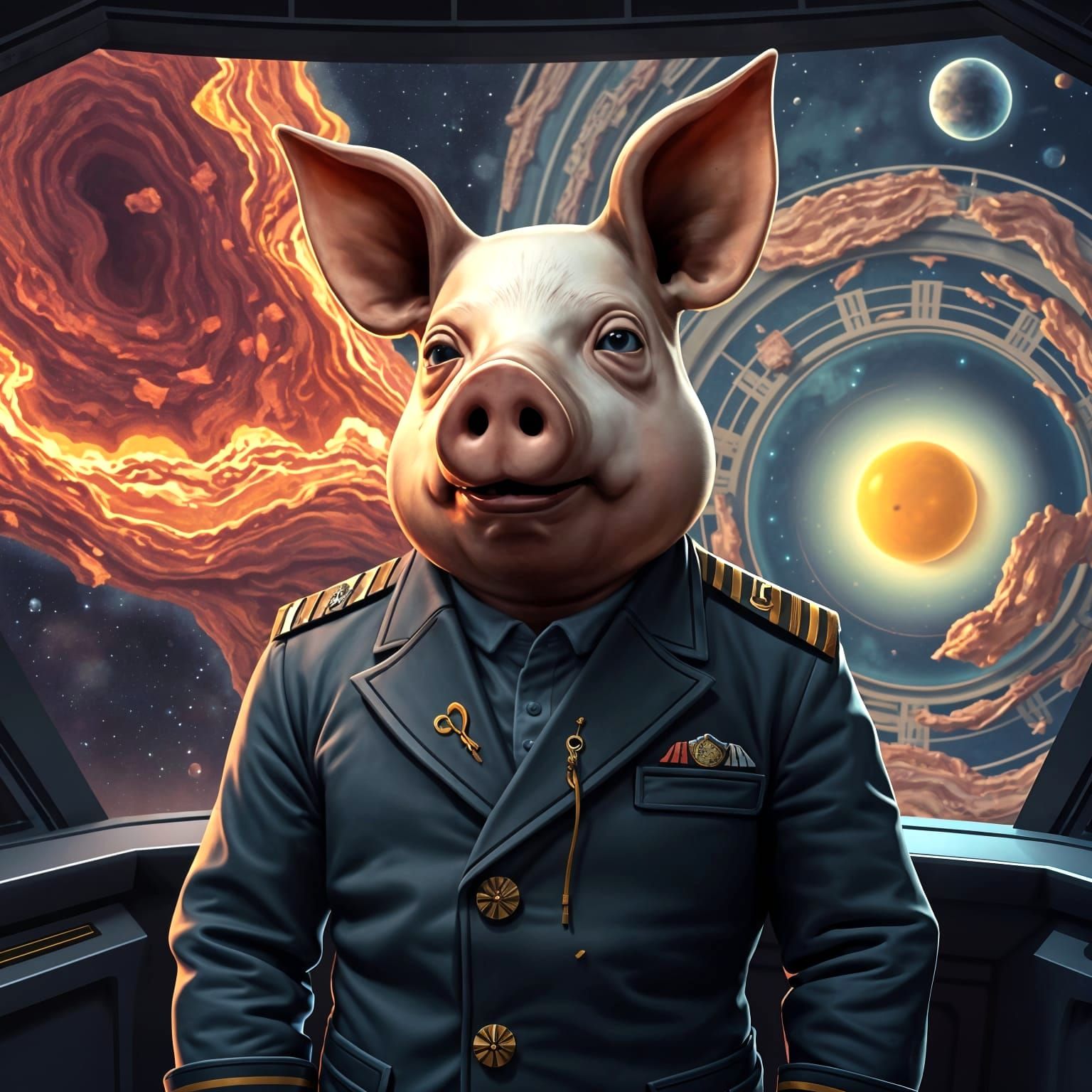 Pig Captain Gazes at Cosmic Bacon and Eggs