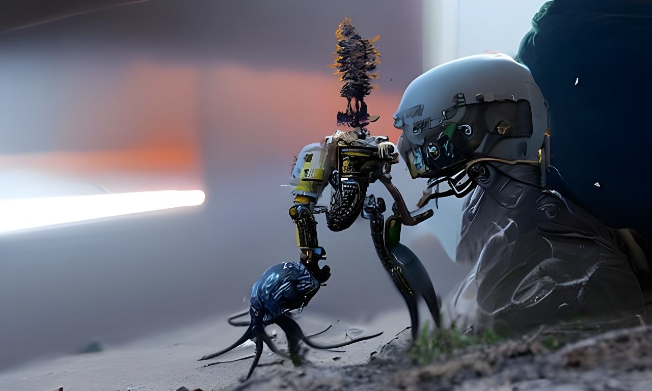 Alien Biopunk Battle in Detailed Digital Art