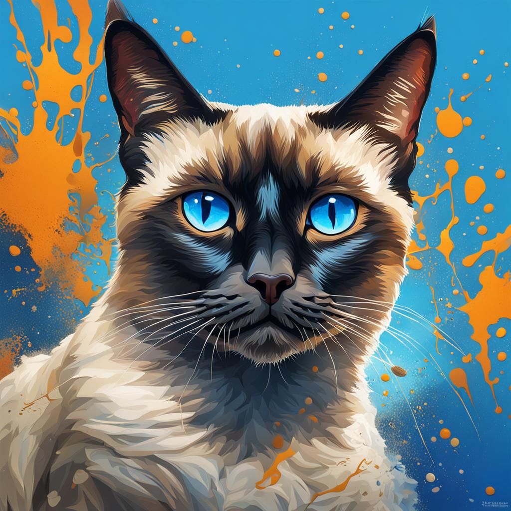 Hyperrealistic Siamese Cat in Splash Art Style