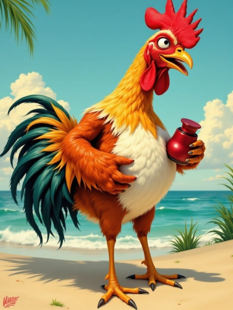 Rooster Tries to Impress on Jersey Shore Boardwalk