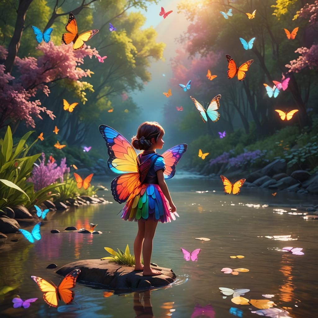 Girl with Butterfly Wings in Pixar Style