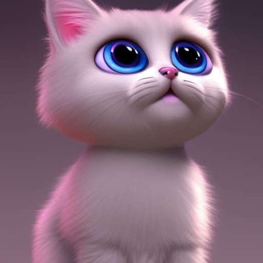 Cute Fluffy Cat with Big Eyes: Pixar-Style 3D Render