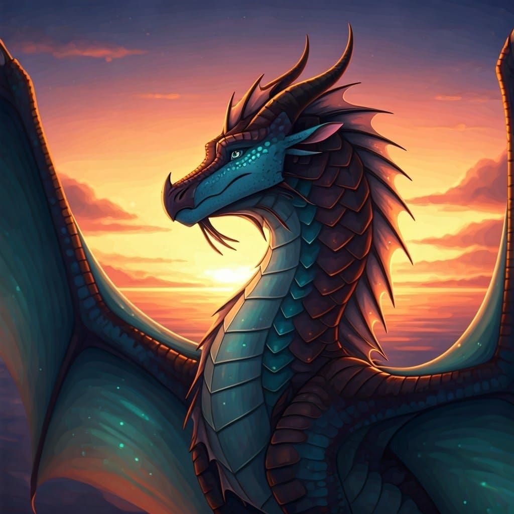 Epic SeaWing Dragon Soars Through Kaleidoscopic Sunset