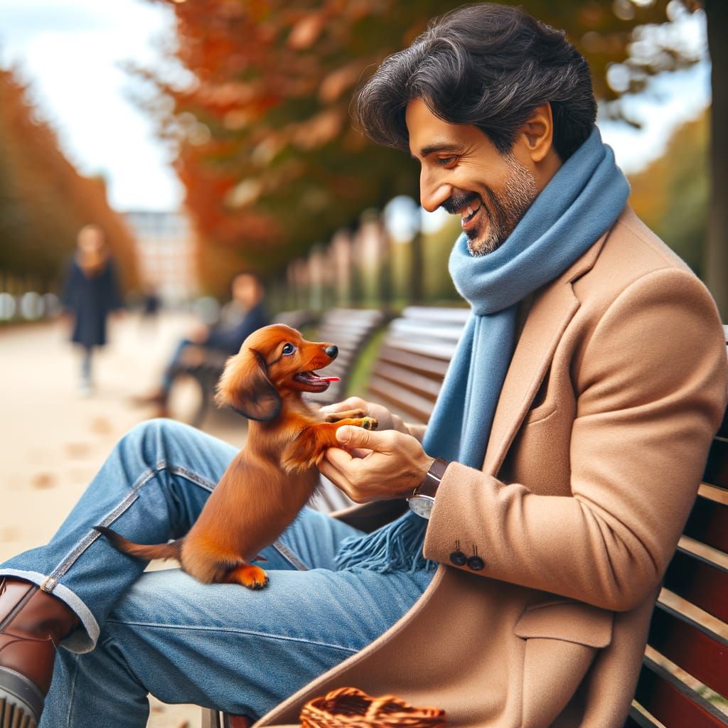 Joyful Dachshund Puppy Playing with Owner in Park