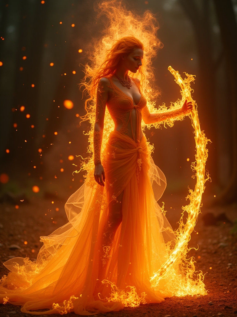 Fiery Changeling Woman with Whip of Flame