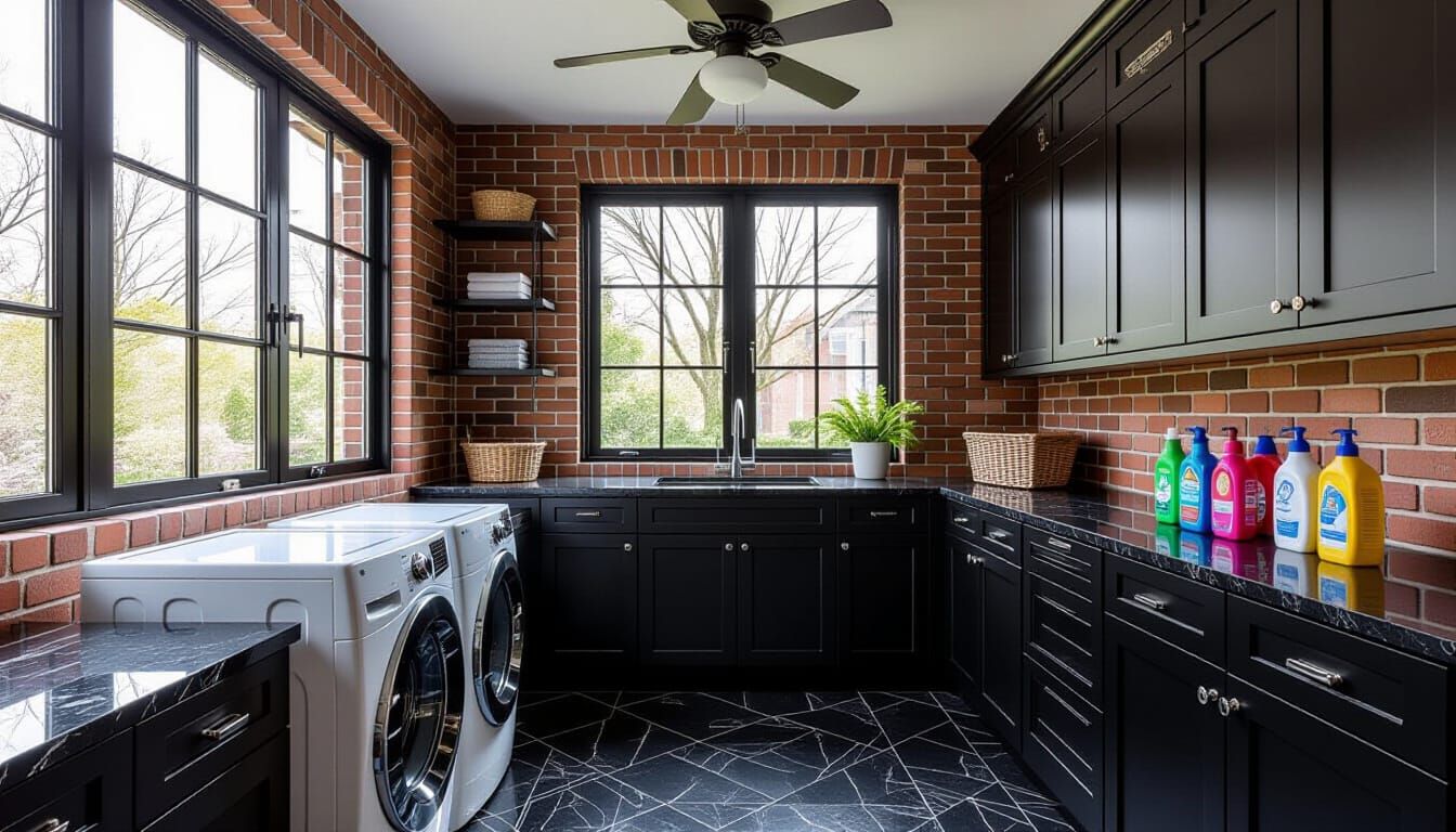 Victorian Laundry Room with Brick and Glass Accents