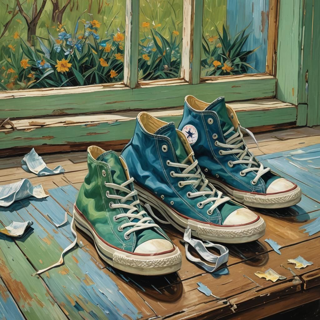 Worn Sneakers: Expressionist Oil Painting in Van Gogh Style