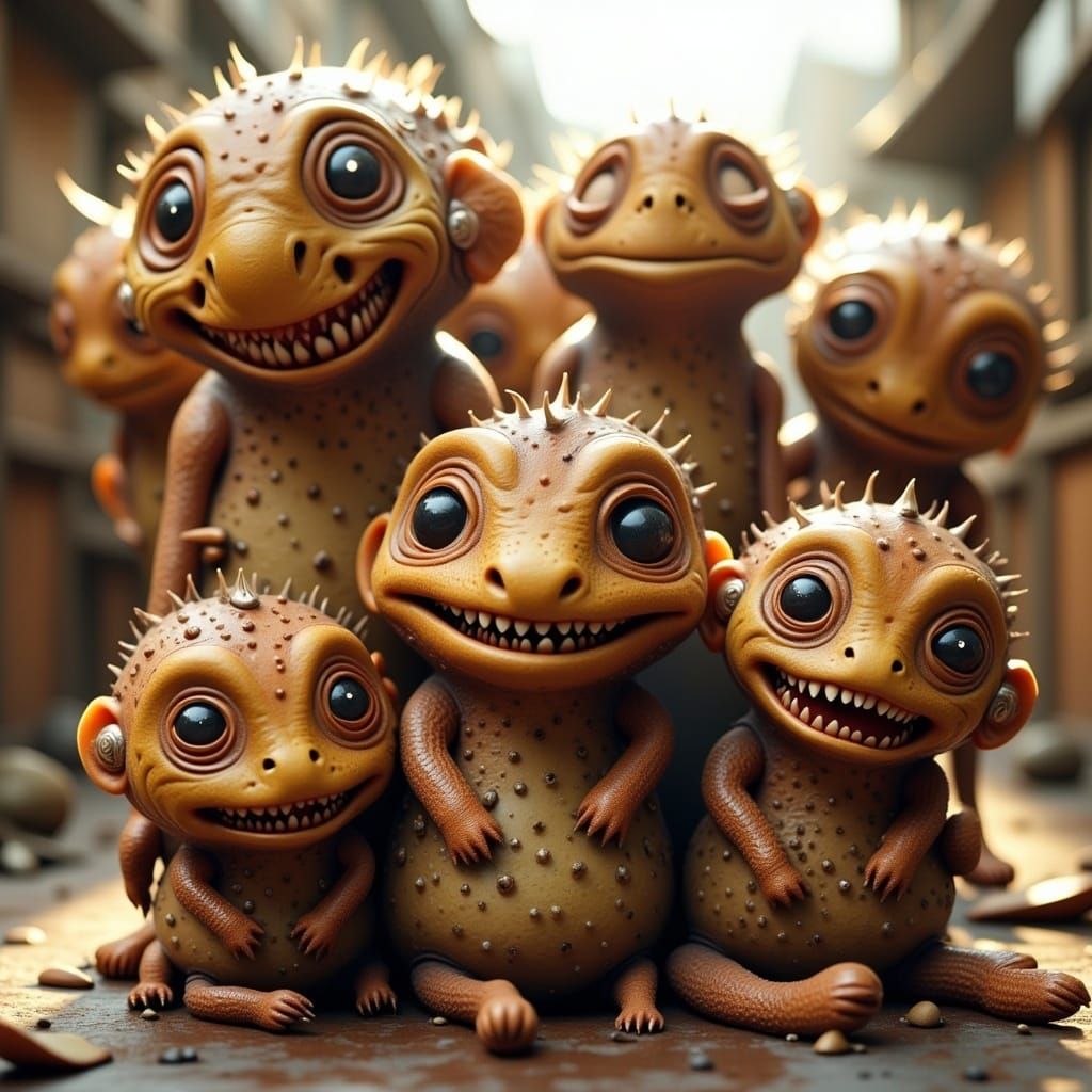 Grateful Cute Creatures in Sci-Fi Style