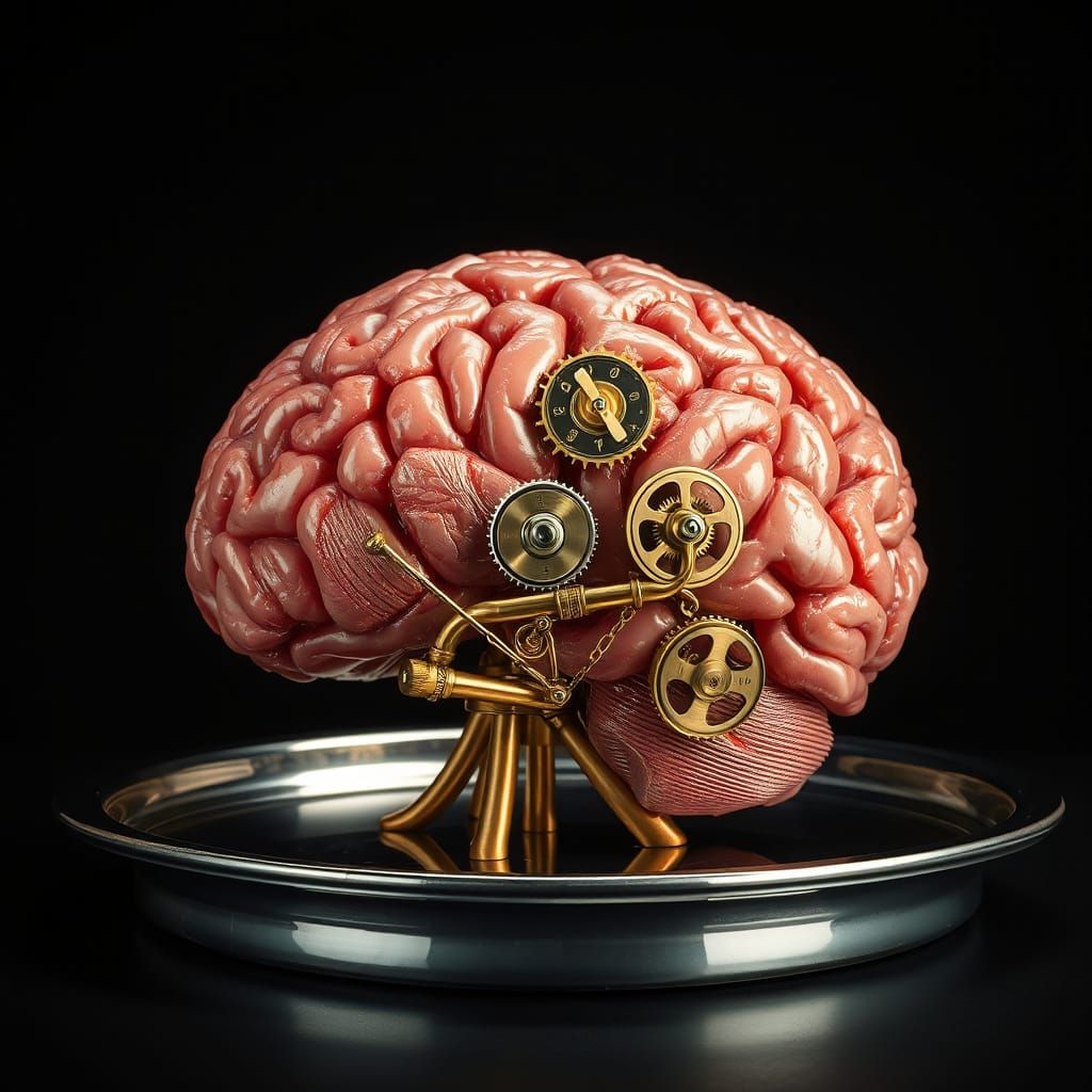 Steampunk Brain of Meat and Gears, Dark Industrial Art