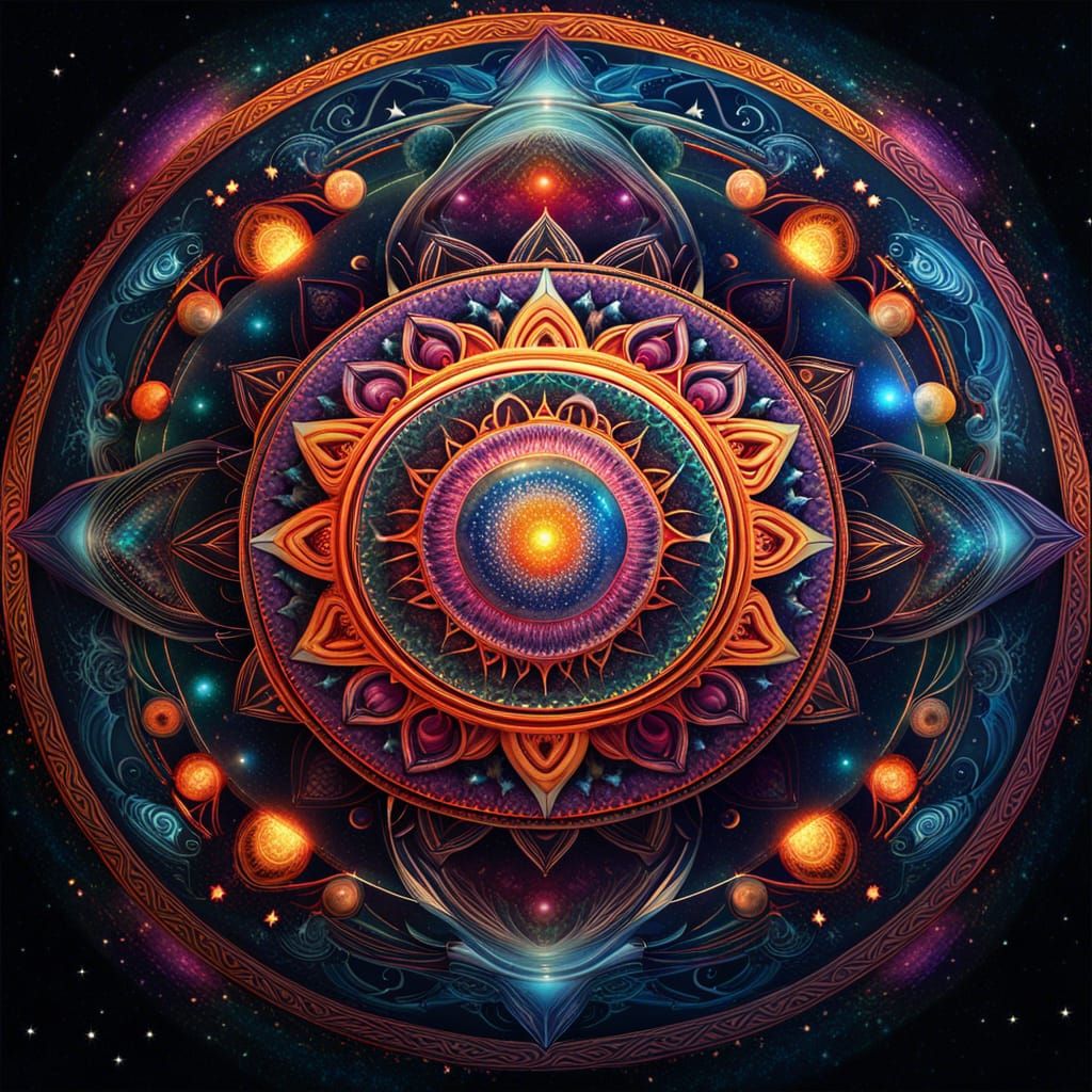 Vivid Universe Mandala with Stars and Nebulas