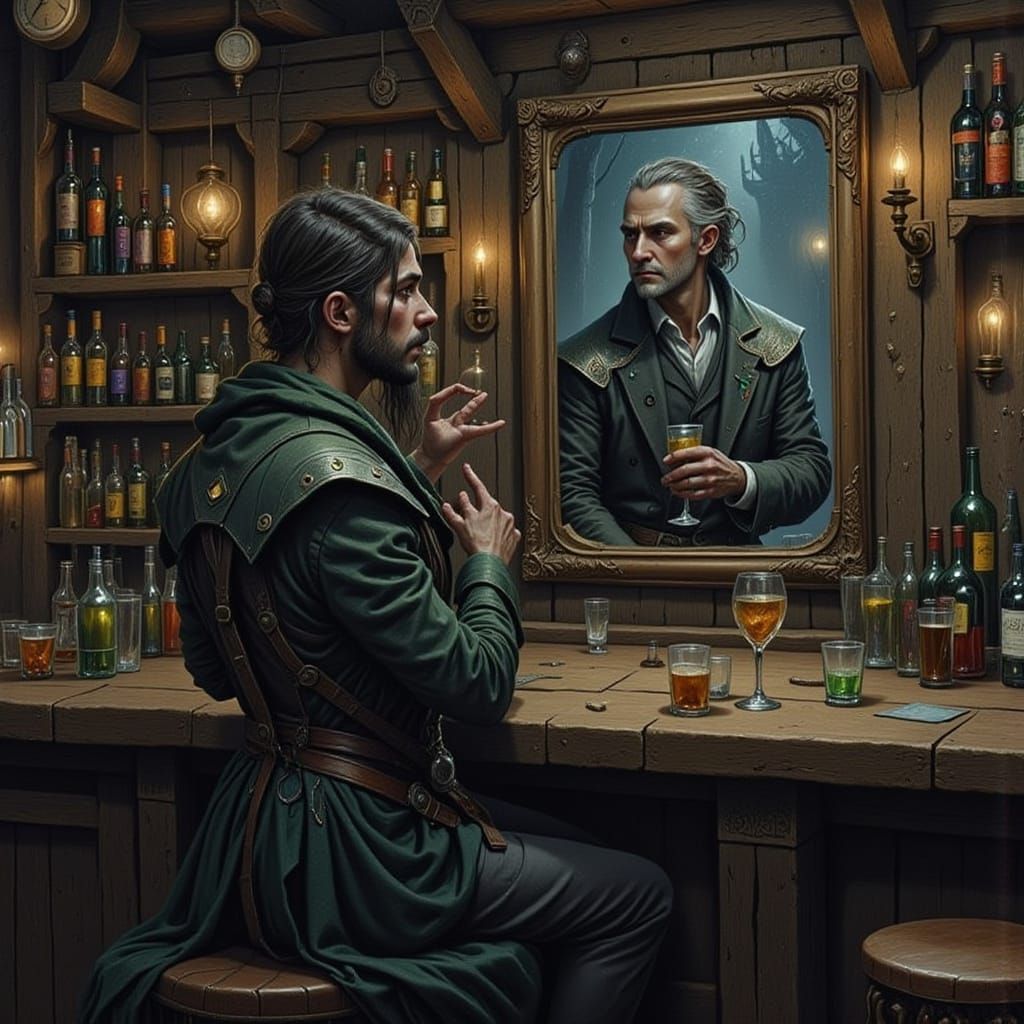 Mysterious Reflection in a Sci-Fi Bar