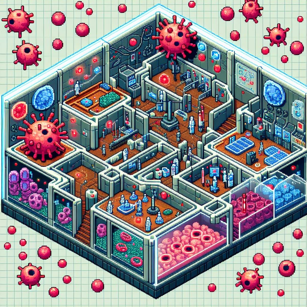 Isometric Pixel Art: Microscopic Lab Game Level