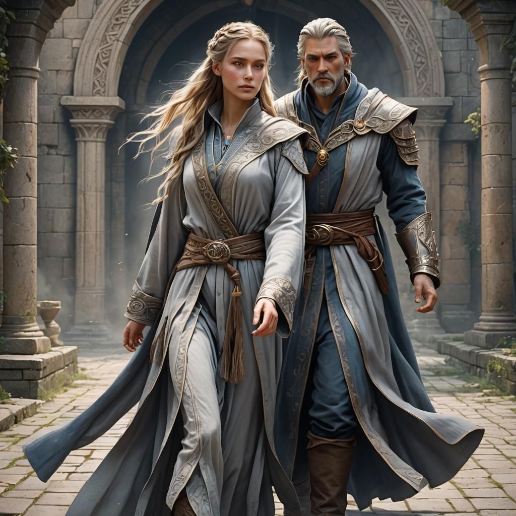 Ethereal Mages in Grey Robes: Fantasy Concept Art