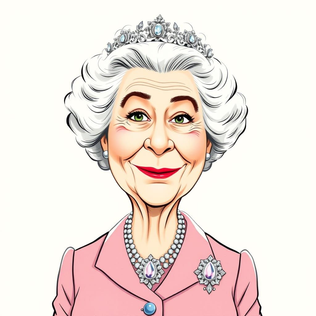 Queen Elizabeth II Caricature in Hirschfeld Style