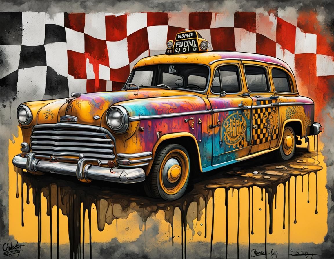 Steampunk Checker Cab Graffiti Art Fusion