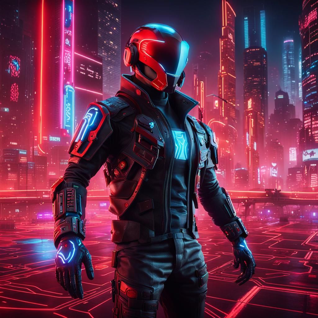cyberpunk 2077,commander shep,sleek daft punk helmet and RED...