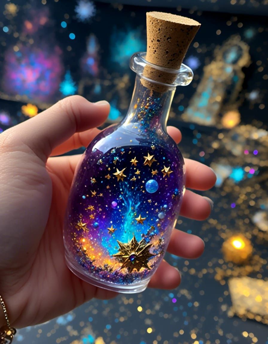 Mystical Bottle Filled with Sparkling Cosmic Magic