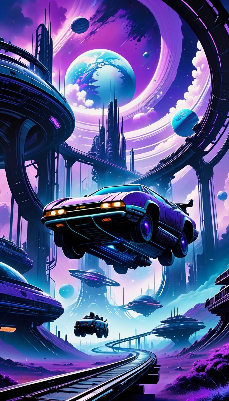 Cyberpunk Roller Coaster Through Nebula Skies
