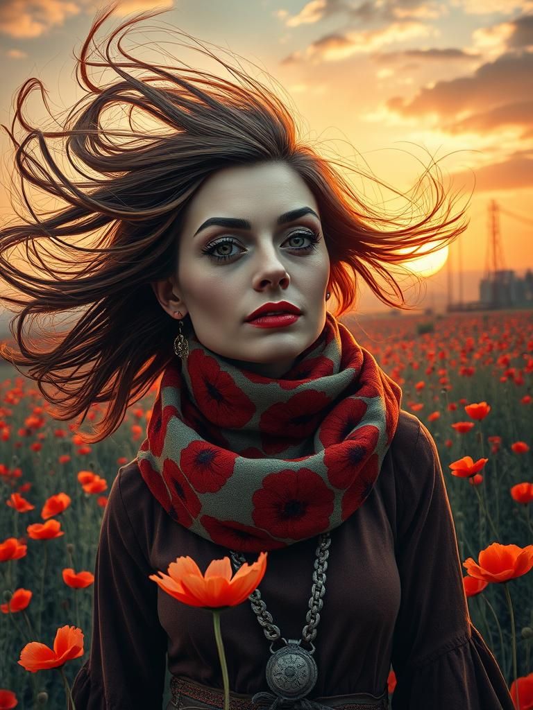 Woman in Poppy Field: Post-Apocalyptic Surrealism