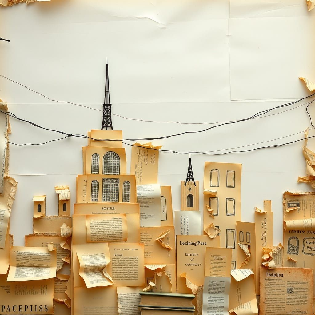 Fragile Paper Cityscape of Crumbling Receipts