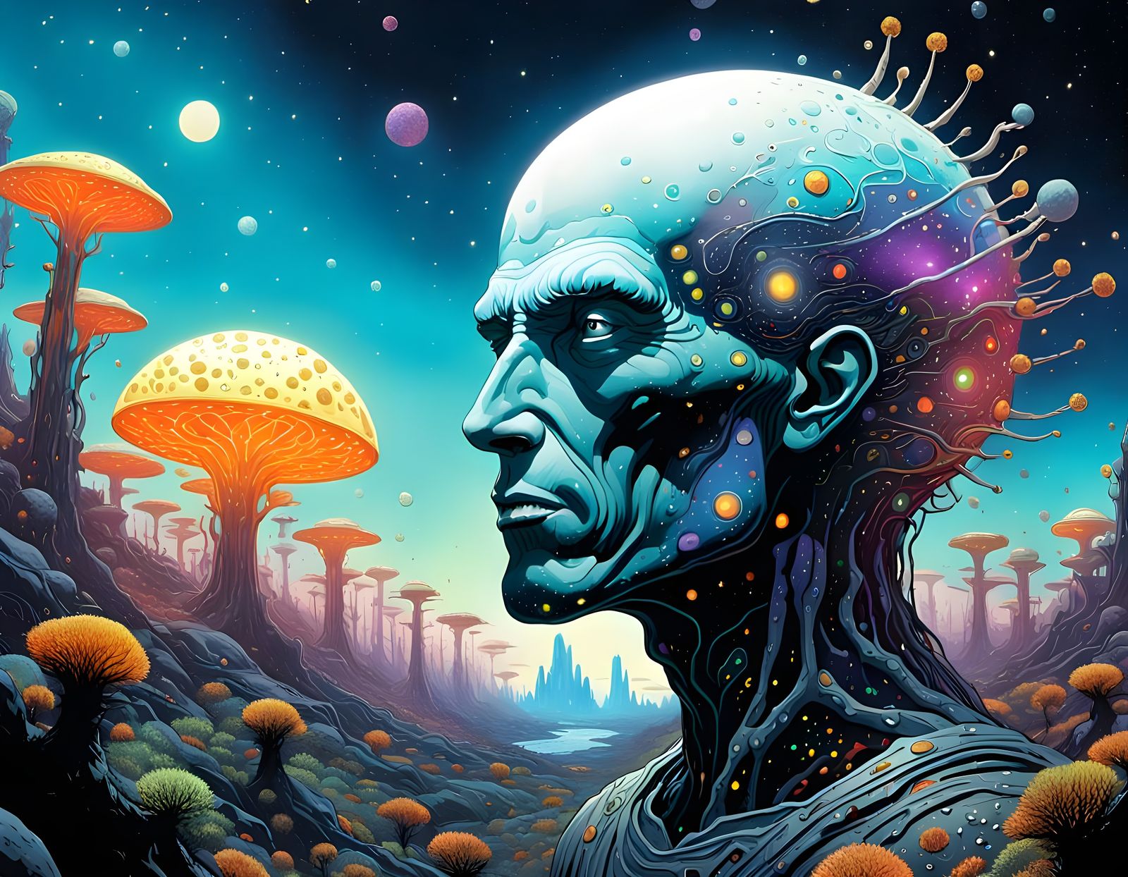 Celestial Being in a Dazzling, Bioluminescent Ecosystem