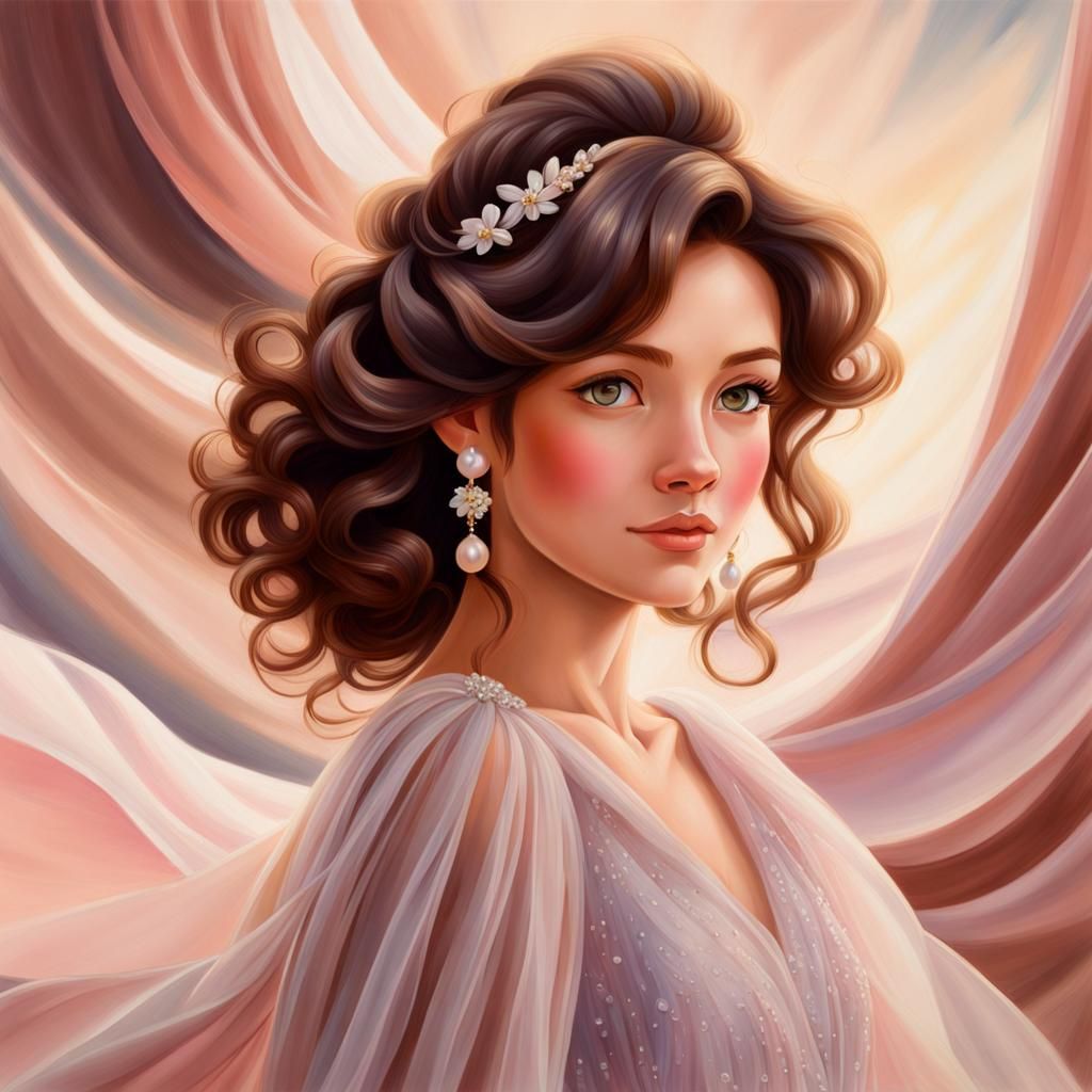 Charming Girl in Flowing Gown: Digital Art
