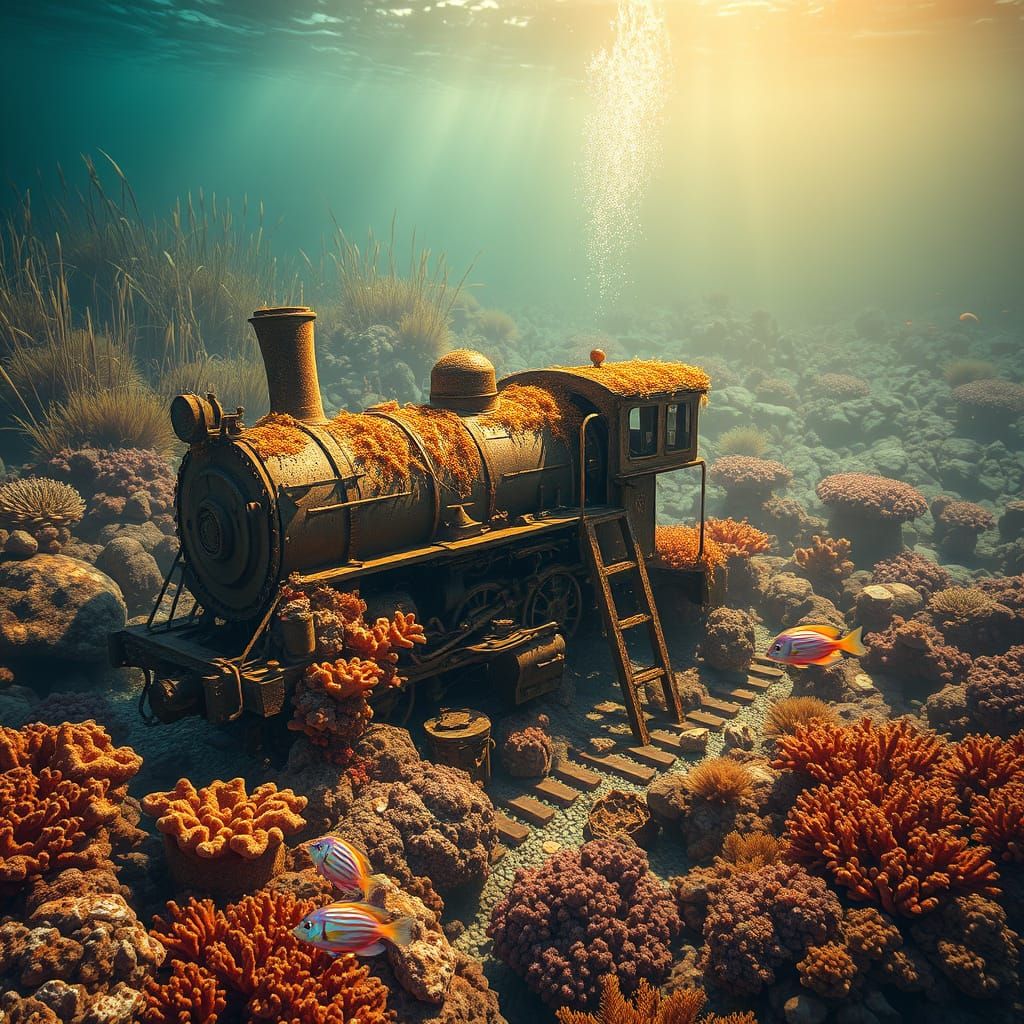 Abandoned Locomotive on Coral Reef