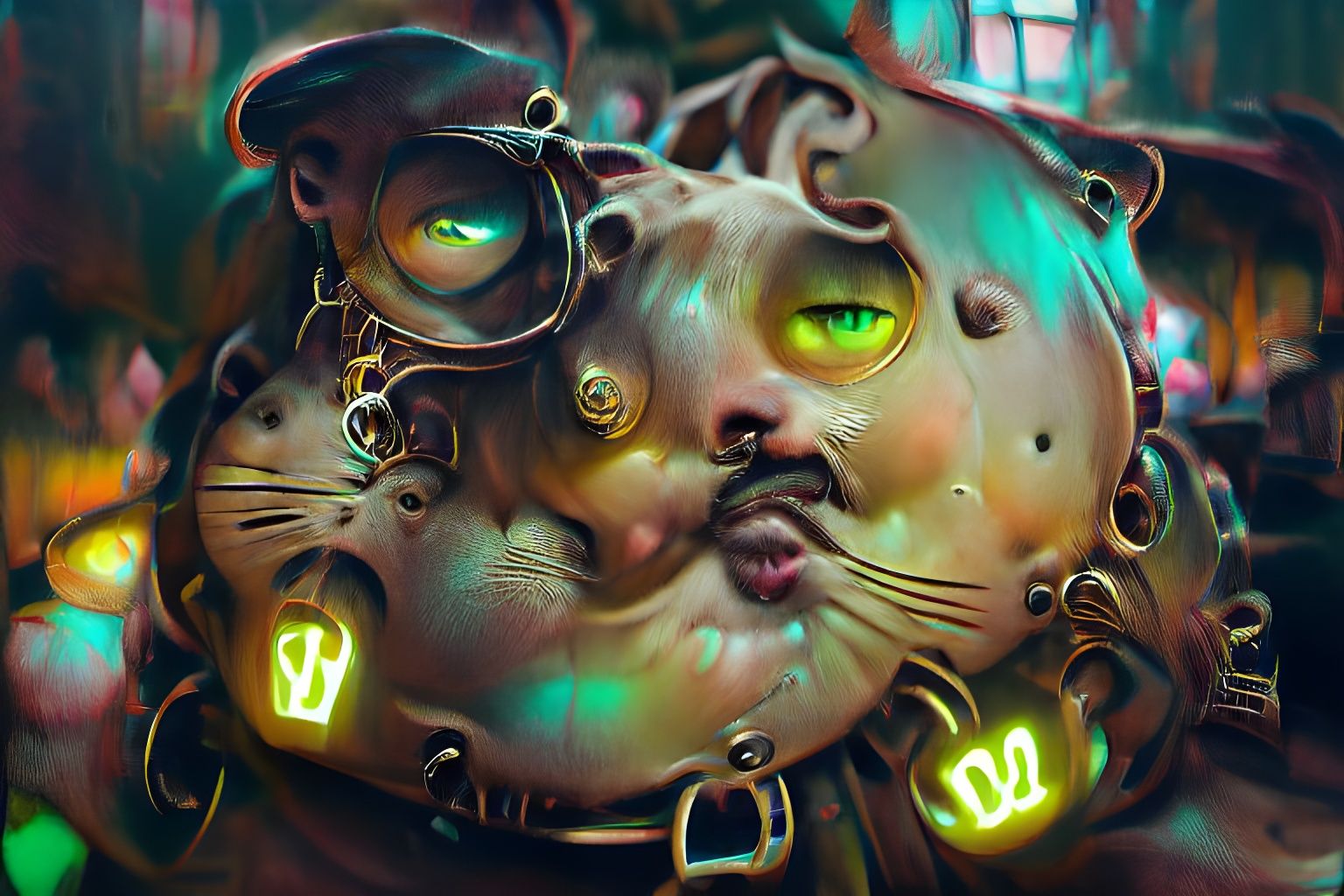 Steampunk Cat Face Digital Illustration