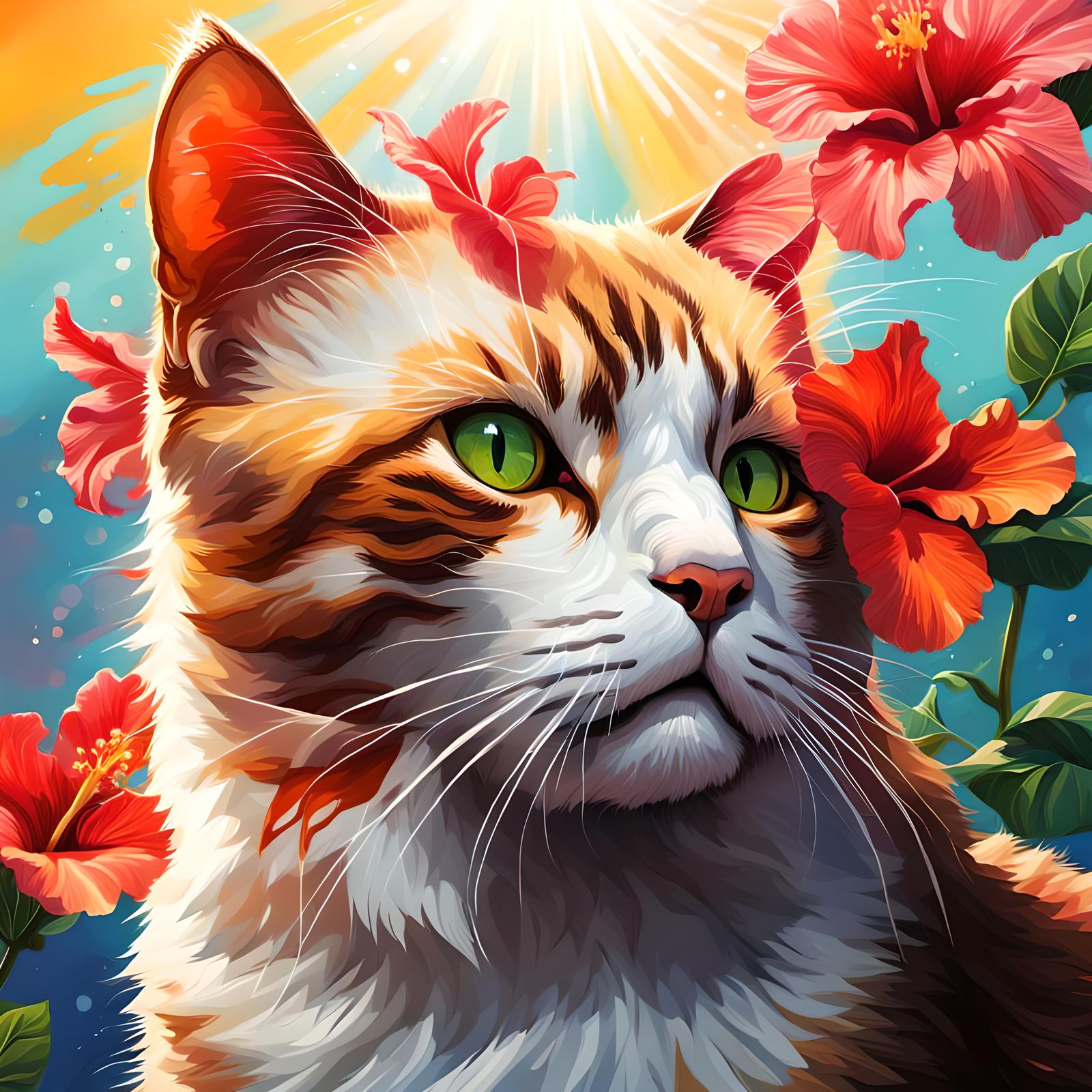 Hibiscus Flower Cat
