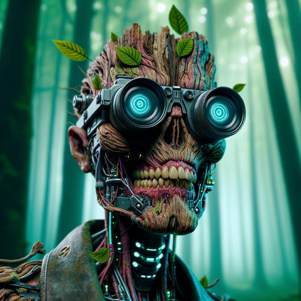 Eerie Bio-Symbiotic Dr. Tree in Dystopian Biopunk Style
