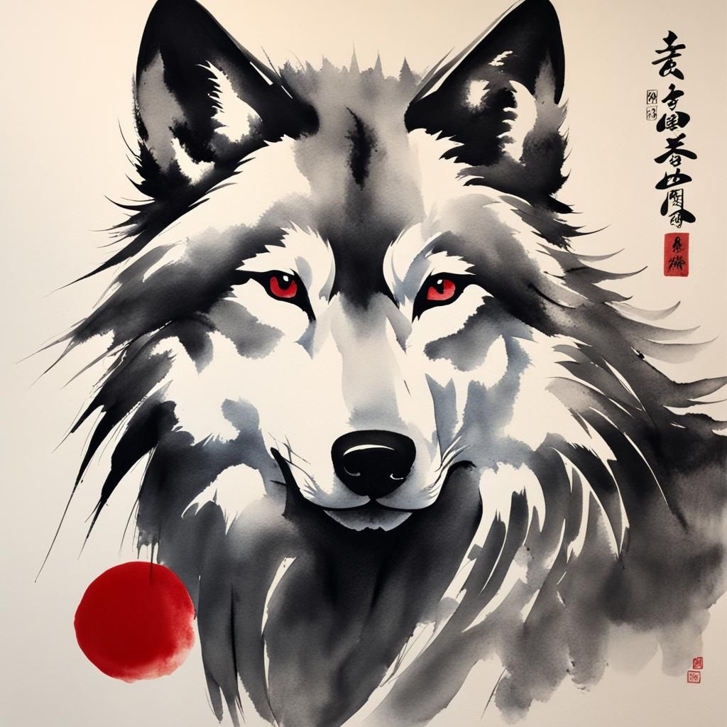 Wolf, ink and wash