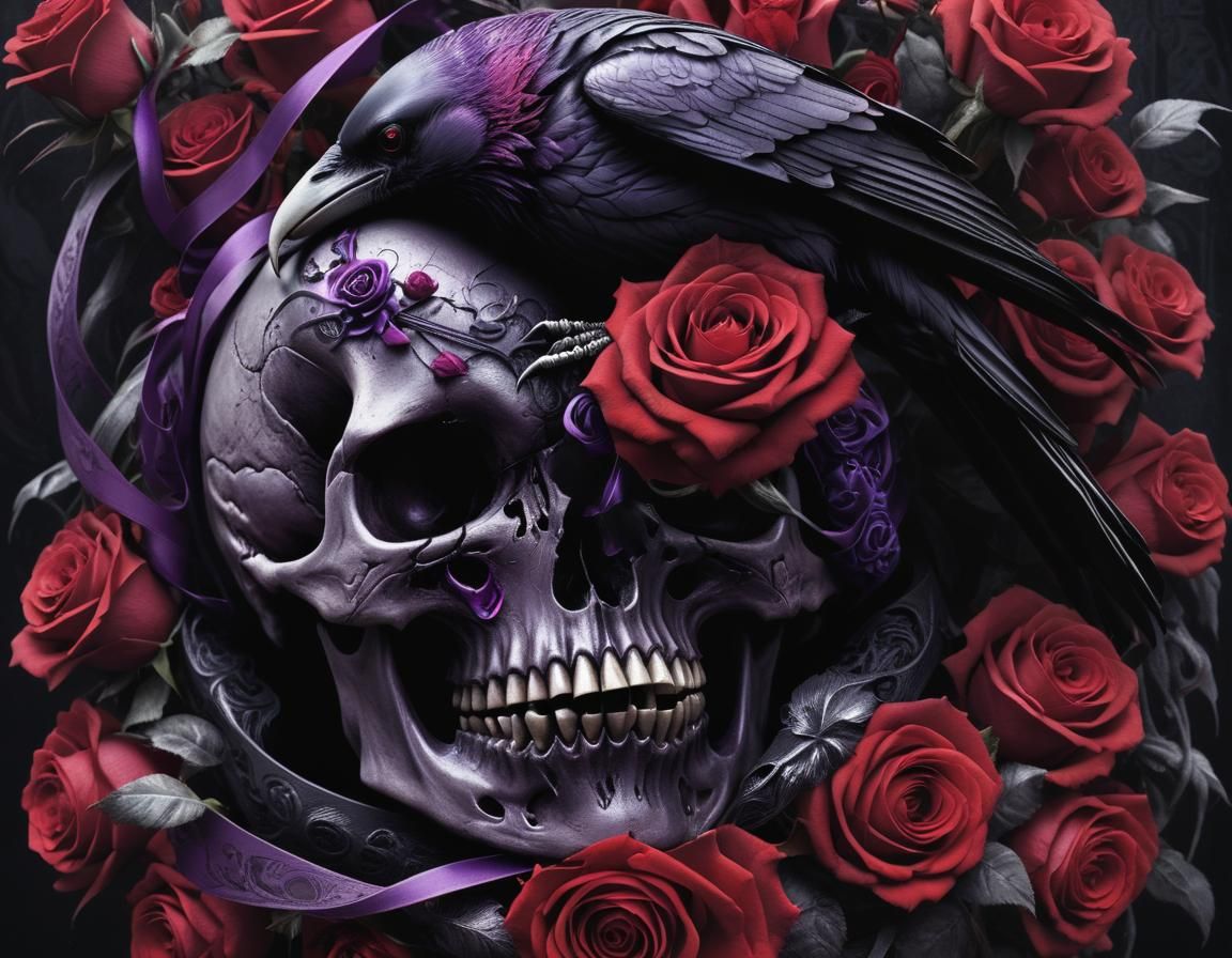 Raven on Skull: Dark Fantasy Digital Illustration