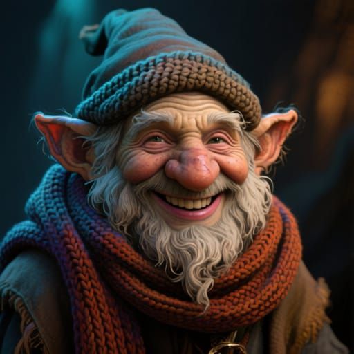 Grizzled Gnome Mendicant with Knit Scarf