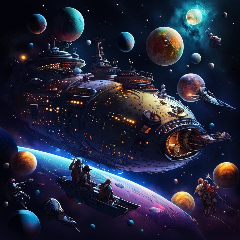 Space Pirates Boarding Spaceship in Deep Space