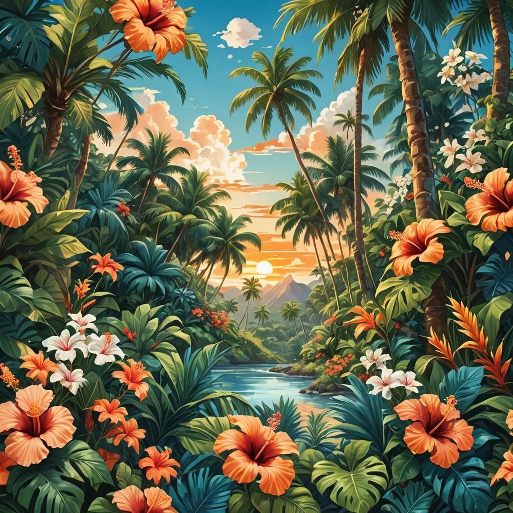 Lush Tropical Hawaiian Landscape Concept Art