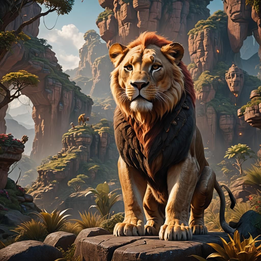 Detailed Matte Painting of Simba in Fantasy Style
