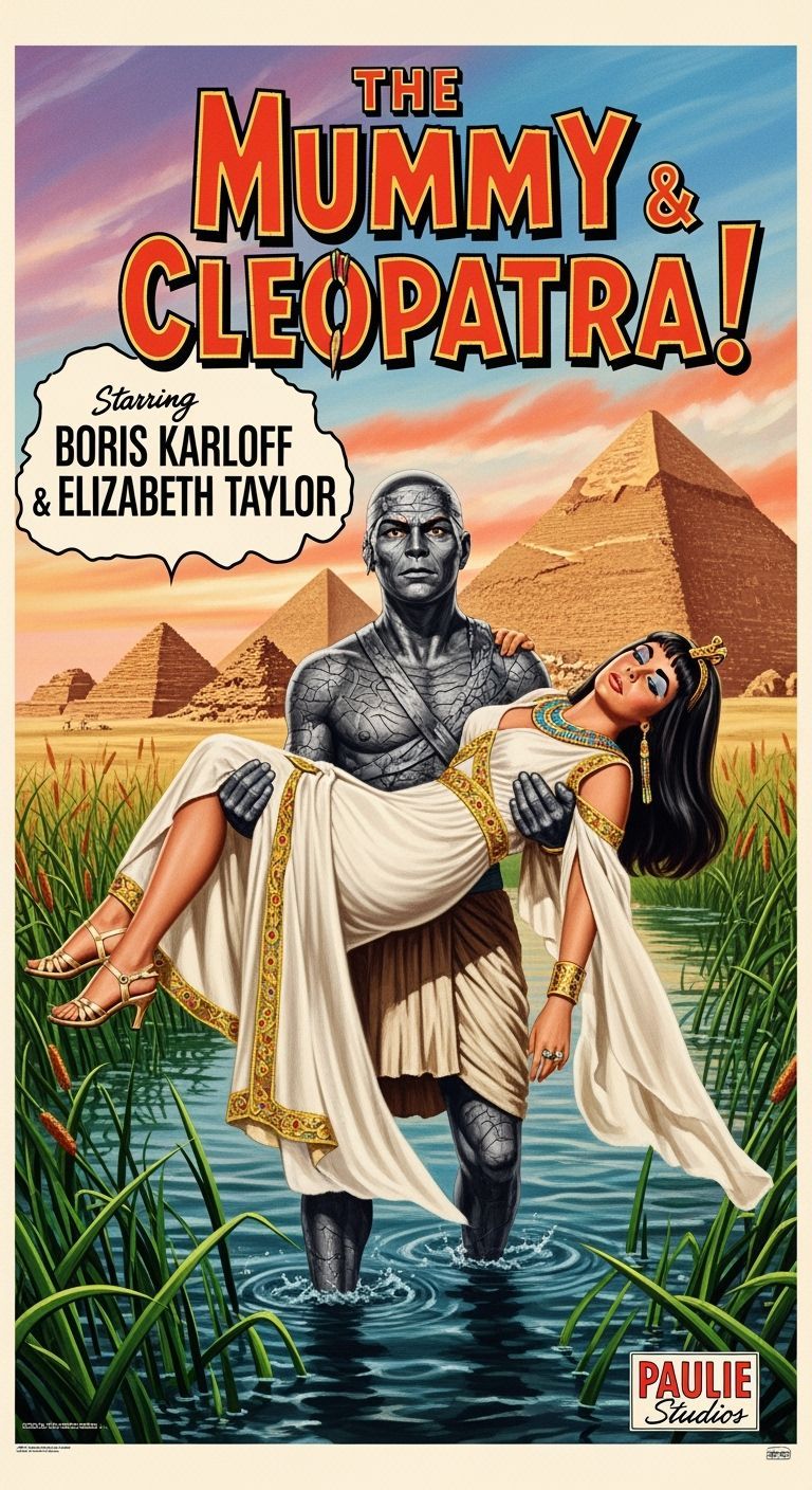 The Mummy & Cleopatra: 1950s Movie Poster