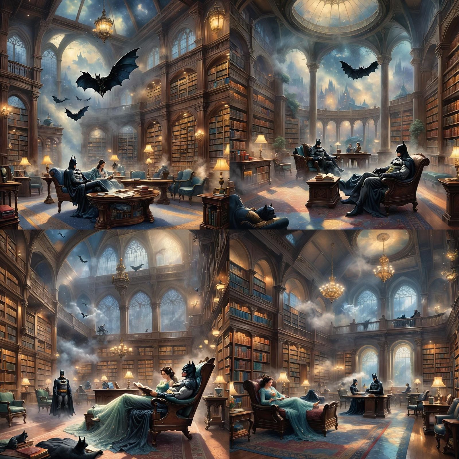 Ethereal Library Scene in Kinkade Style