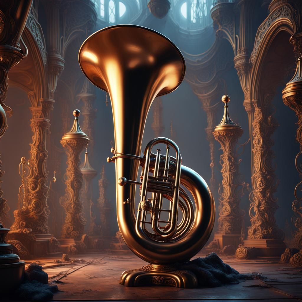 Fantastical Neverending Tubas in Detailed Digital Painting