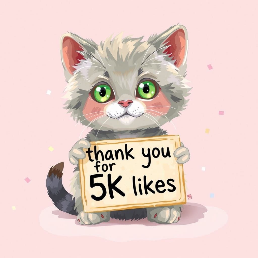 Whimsical Kitten Celebrates 5K Likes in a Delightful Digital...