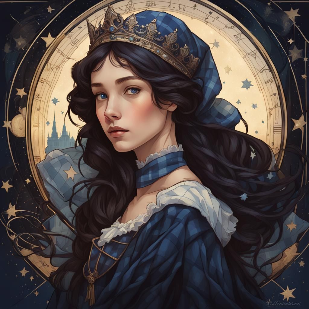 Victorian Girl in Plaid, Alphonse Mucha Style