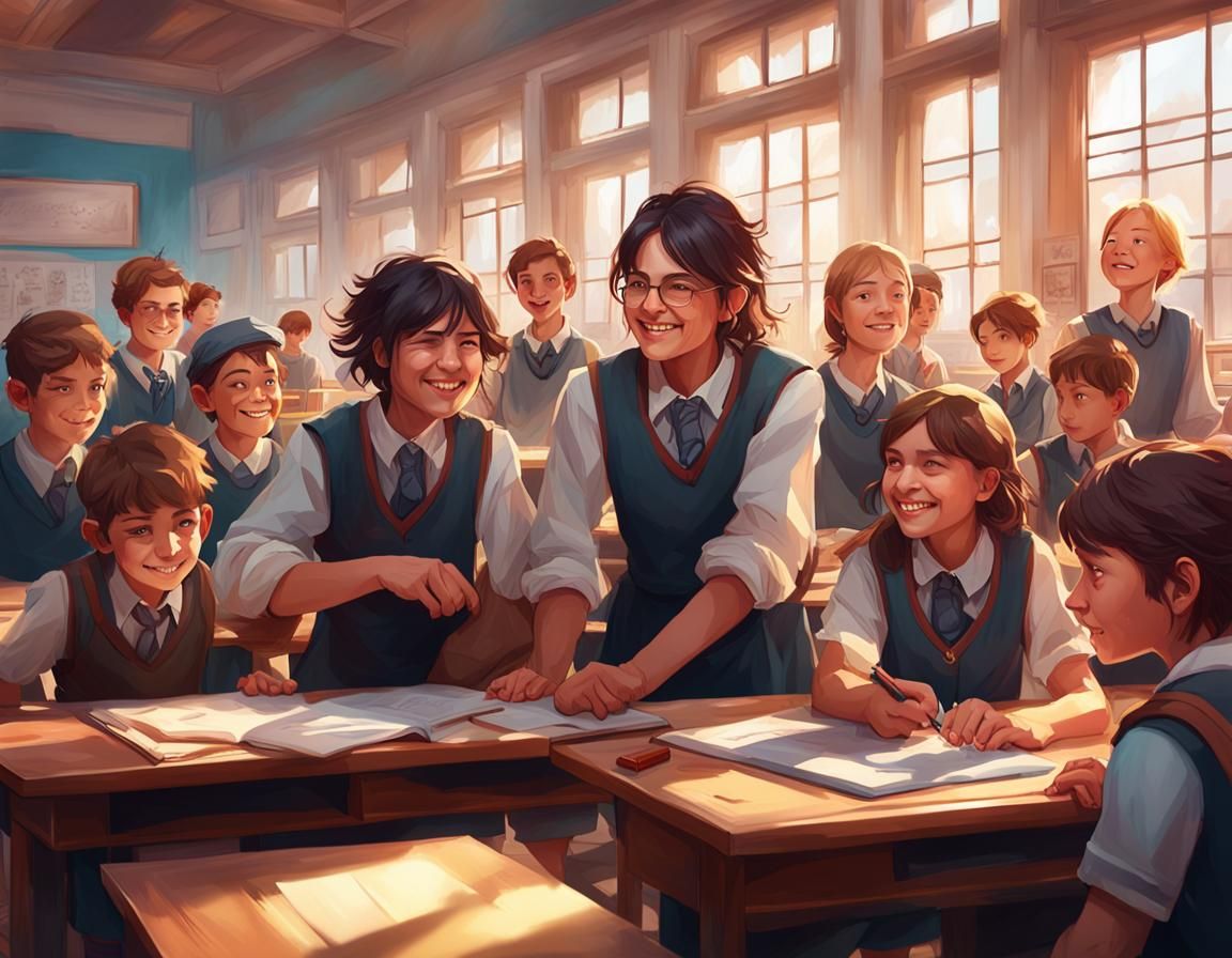 Science Class Portrait in Art Nouveau Style