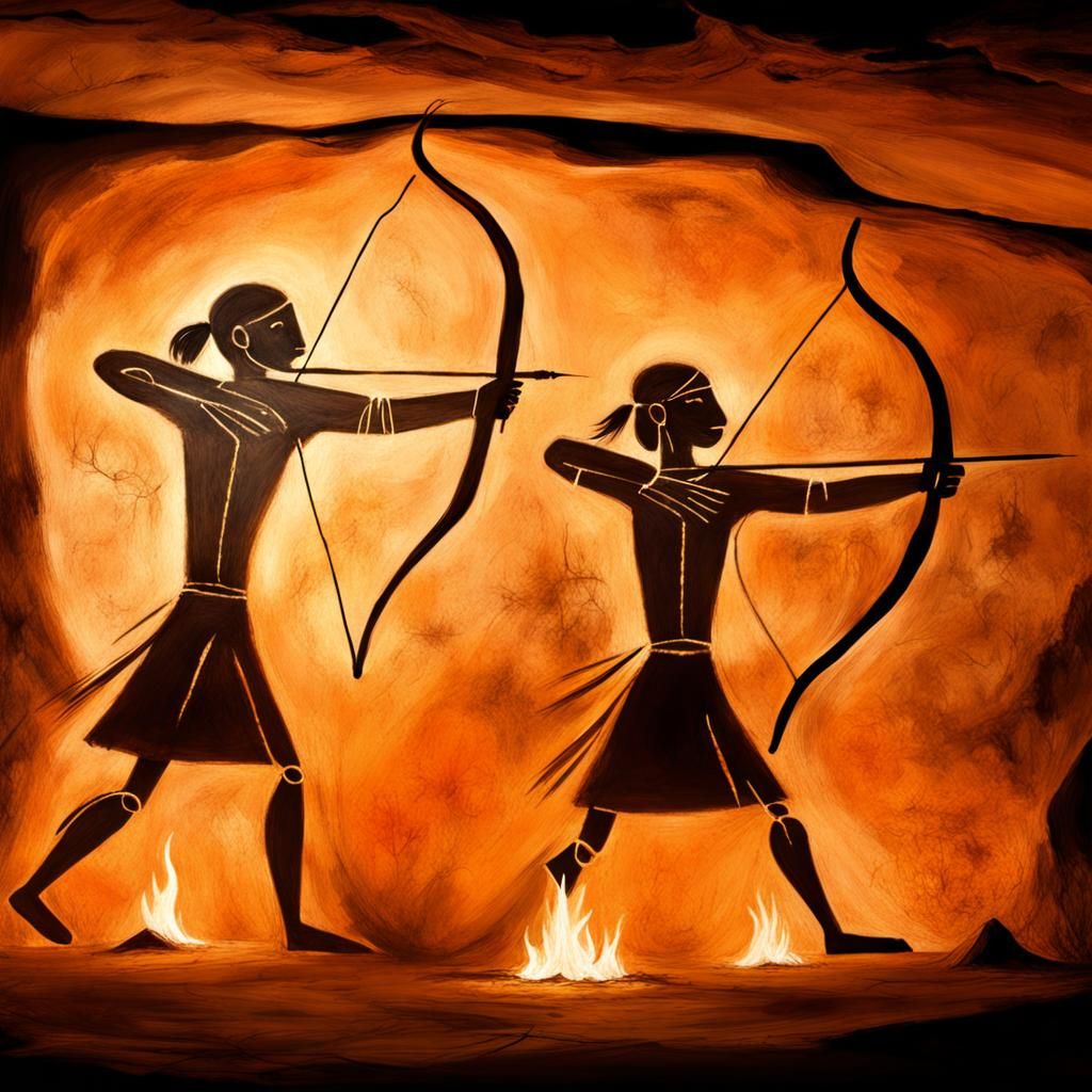 Charcoal Cave Painting of an Ancient Archer