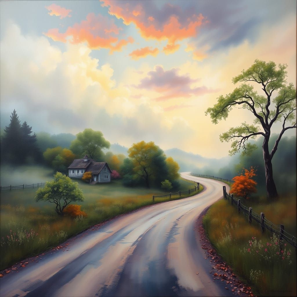 Ethereal Country Road in Impressionist Style