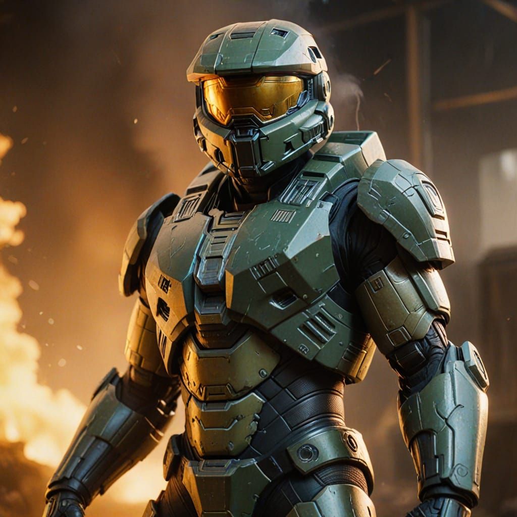 Master Chief in Heroic Stance, Cinematic Film Still