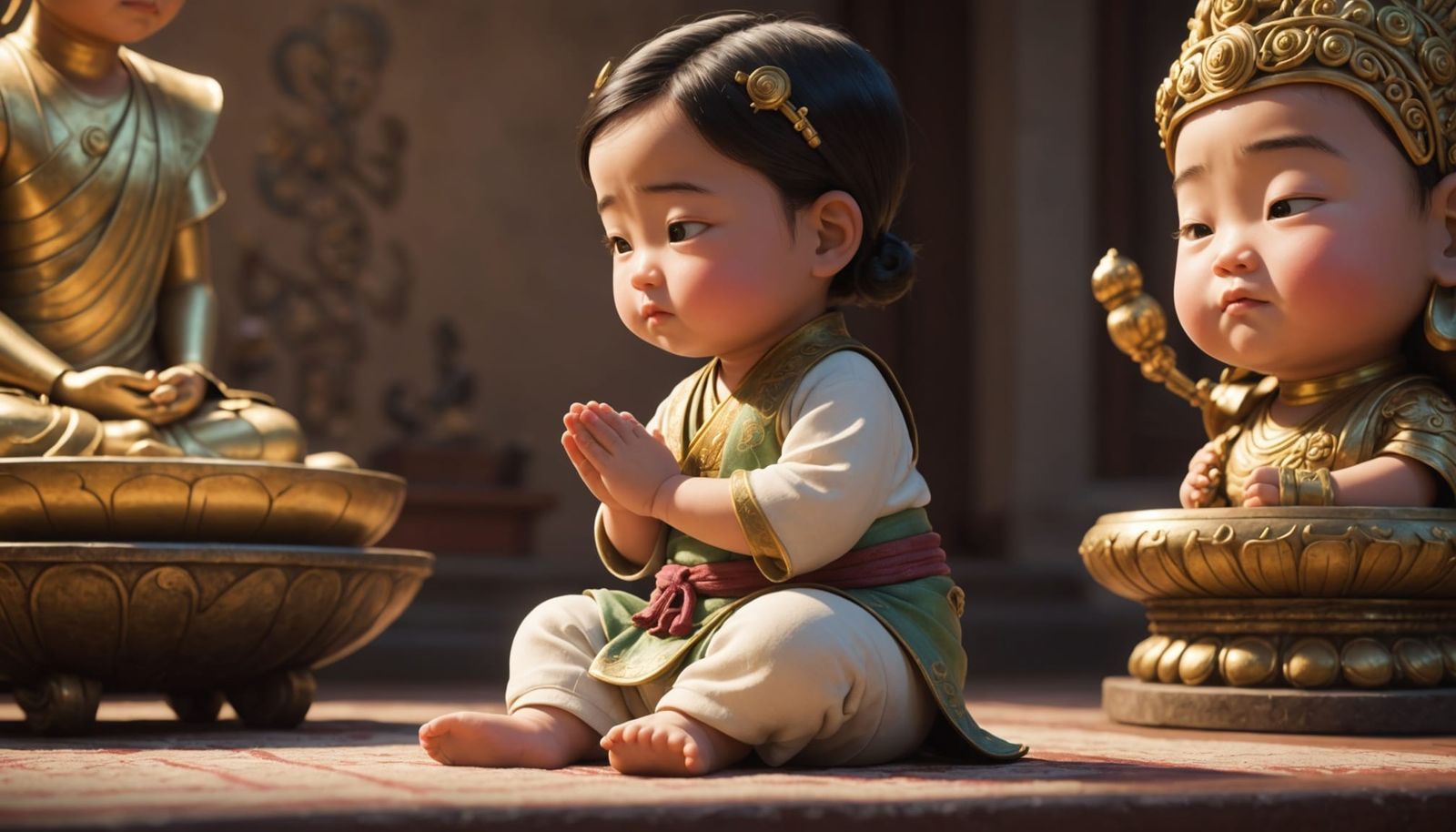 Kawaii Asian Baby Girl Praying, 3D Rendered