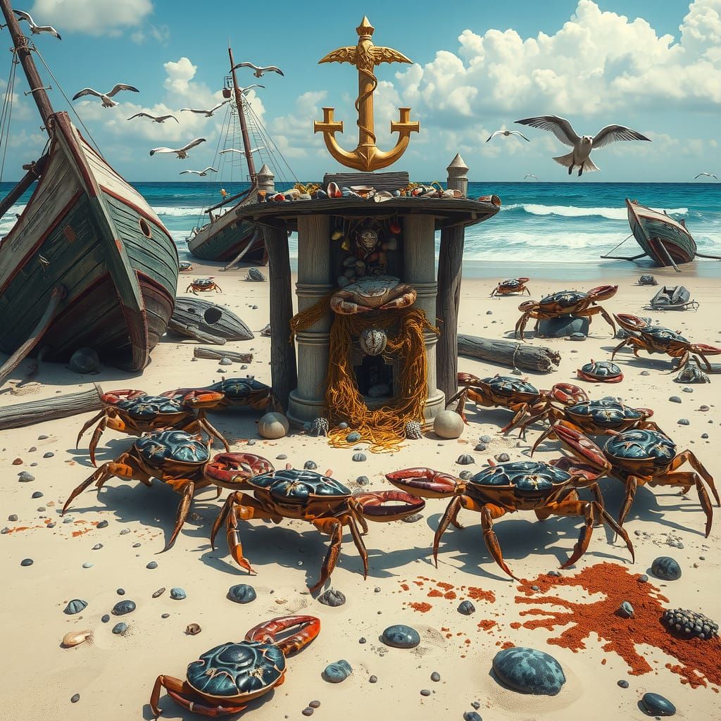 Shipwreck Crabs Worship Majestic Wooden Idol